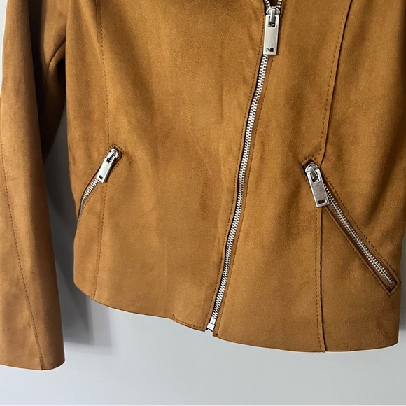 H&M Faux Suede Moto Jacket Camel Size 0 XS Classic Chic Urban Streetwear Edgy - Picture 3 of 11
